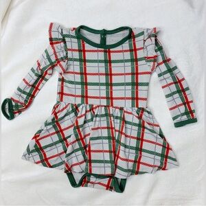 KYTE BABY Long Sleeve Twirl Bodysuit Dress in Hunter Plaid Size 6-12 Months